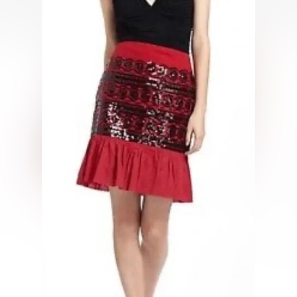 Moulinette Soeurs Anthropologie Red and Black Sequined Skirt size 6